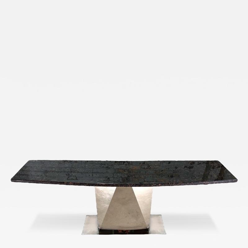 Sally Sirkin Style Multi Faceted Stainless Steel Granite Console 1970