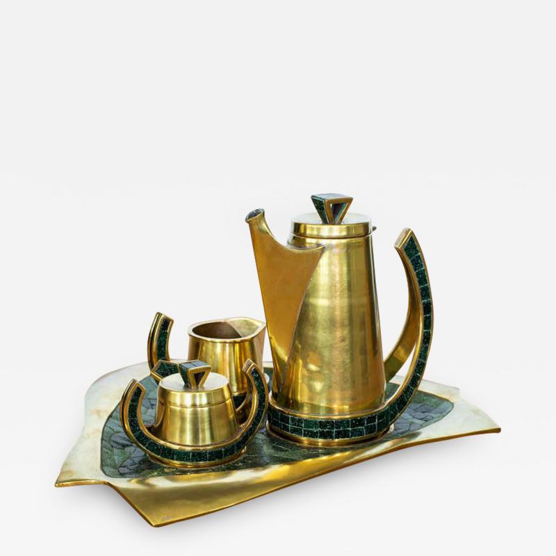 Salvador Teran SALVADOR TER N MOSAIC BRASS COFFEE SERVICE SET