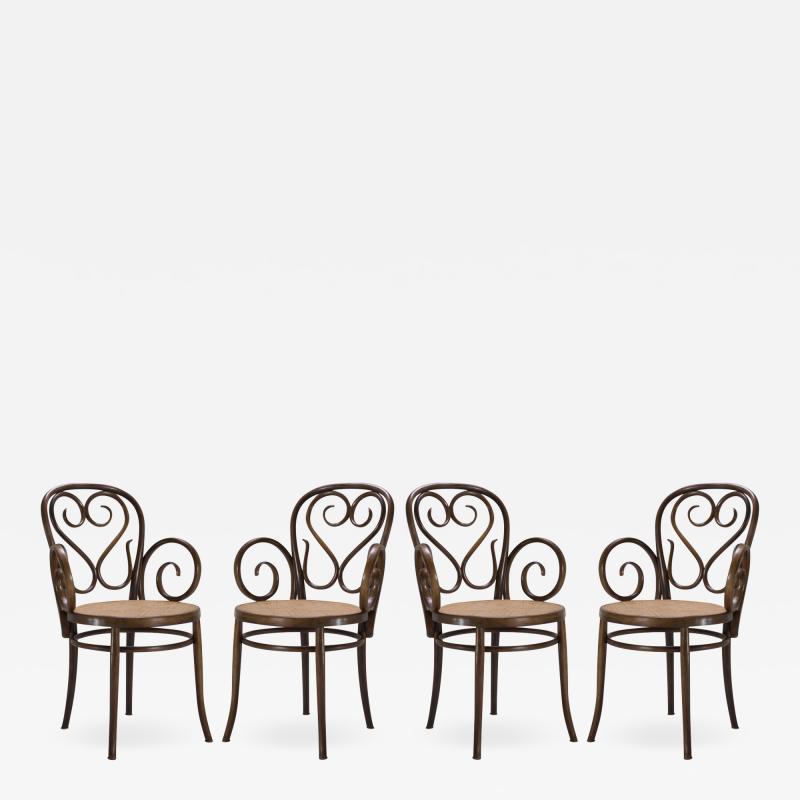 Salvatore Leone Bentwood Dining Armchairs with Caned Seats by Salvatore Leone Set of Four