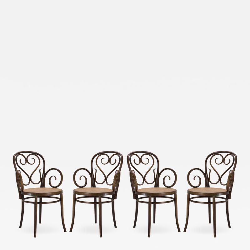 Salvatore Leone Bentwood Dining Armchairs with Caned Seats by Salvatore Leone Set of Four