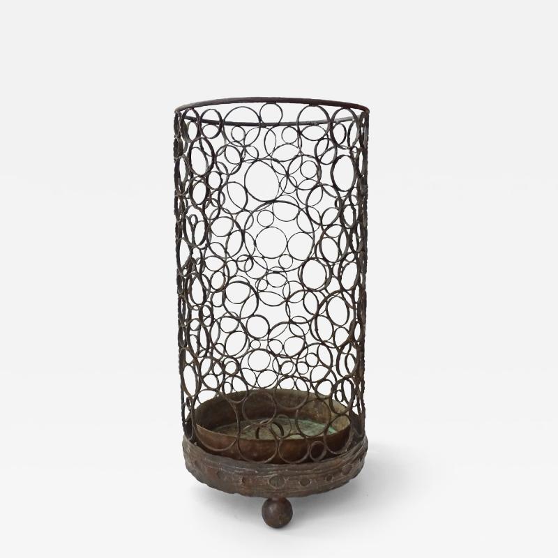 Salvino Marsura Splendid Italian 1960s Brutalist Wrought Iron and Copper Umbrella Stand