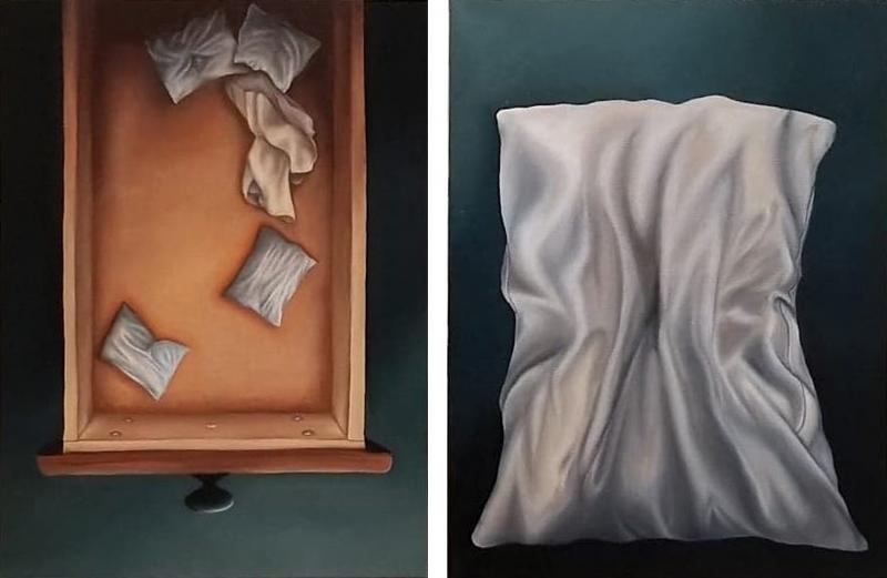 Samantha Van Heest Pull Shapes Duet Oil on Canvas Diptych by Samantha Van Heest