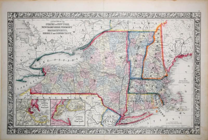 Samuel Augustus Mitchell MAP OF THE STATES OF NEW YORK NEW HAMPSHIRE VERMONT