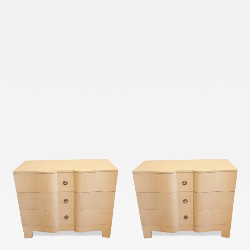 Samuel Marx PAIR of SERPENTINE FRONT NIGHT TABLES DATE OF MANUFACTURE UNKNOWN