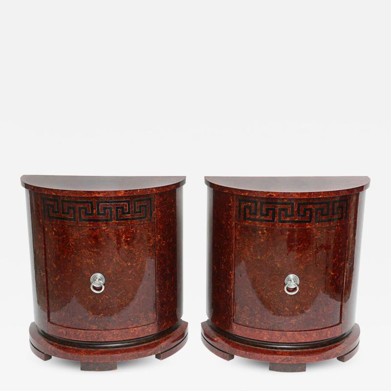Samuel Marx Pair of Samuel Marx Faux Tortoise and Ebonized Demilune Cabinets