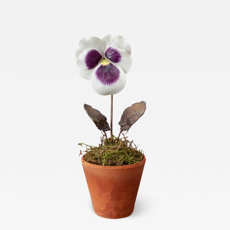 Samuel Mazy Samuel Mazy Glazed Purple White Porcelain Pansy Sculpture