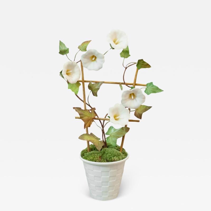 Samuel Mazy Samuel Mazy White Biscuit Porcelain Morning Glory with Trellis in a Lattice Pot