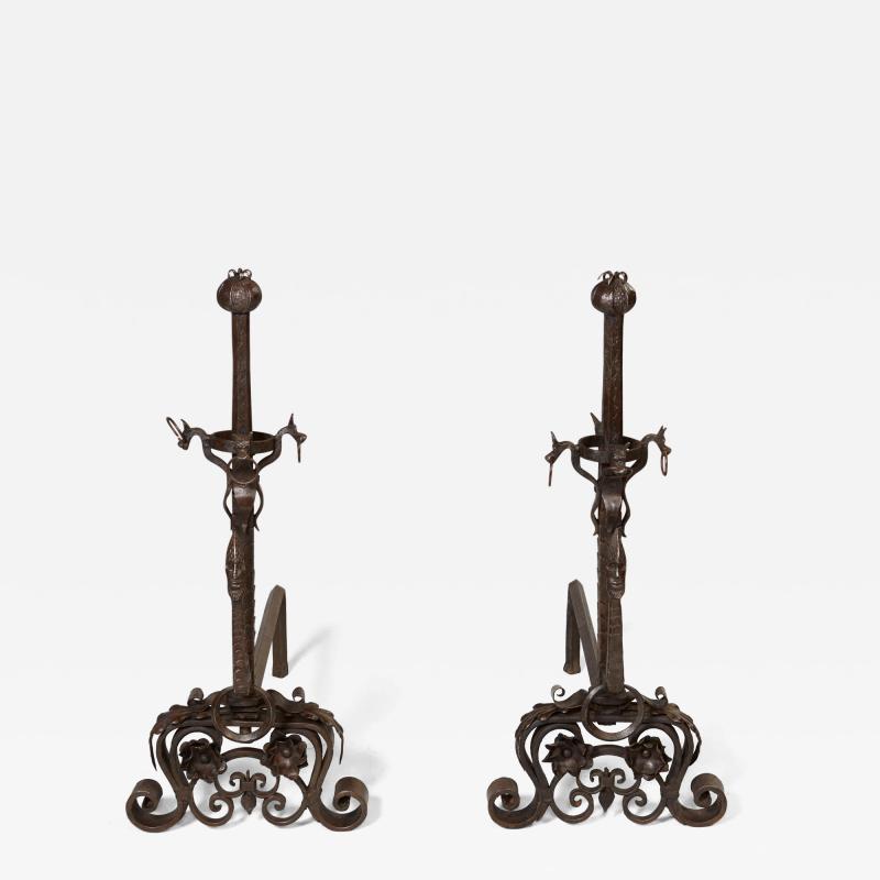 Samuel Yellin Unusual Arts and Crafts Andirons