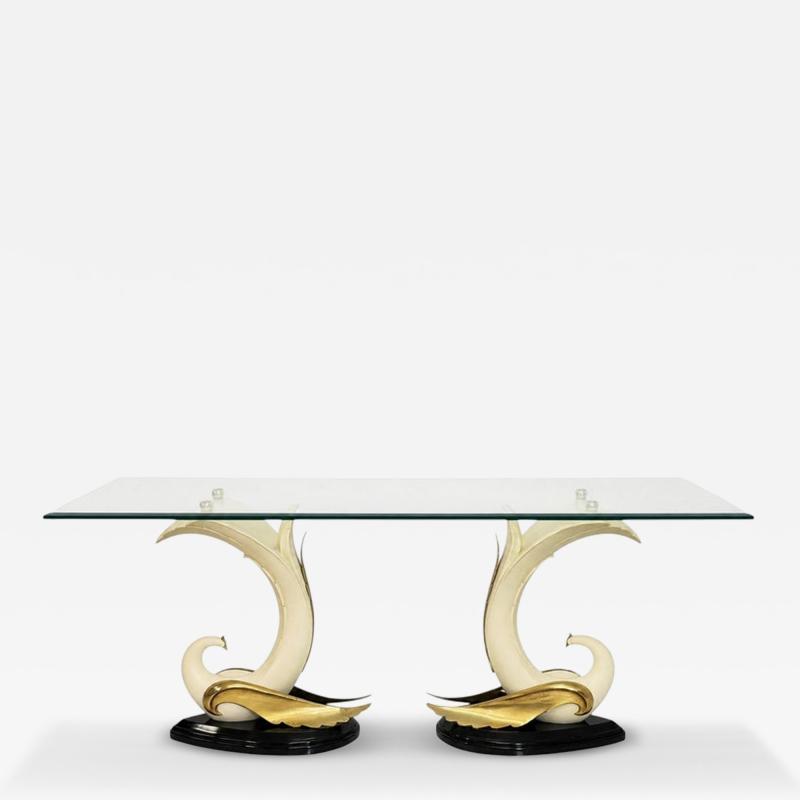 San Sen Brass Glass Swan Console Table for Art House Jofral Spain Labeled