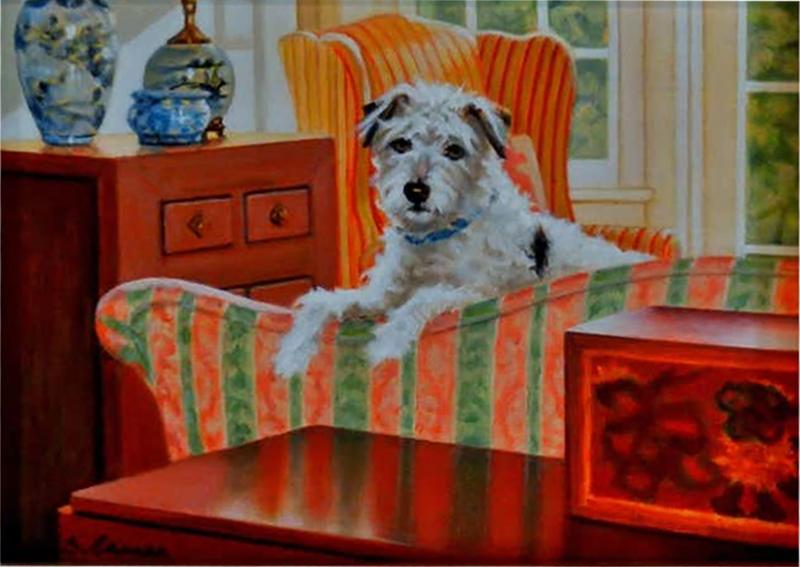 Sandra Eames Sandra Eames On the Couch Oil Painting on Canvas of Jack Russell Terrier