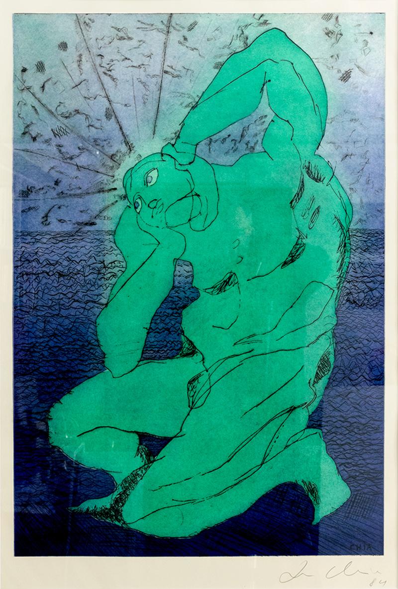 Sandro Chia SANDRO CHIA AQUATINT PRINT IN GREEN AND BLUE MAN SEA 1984 