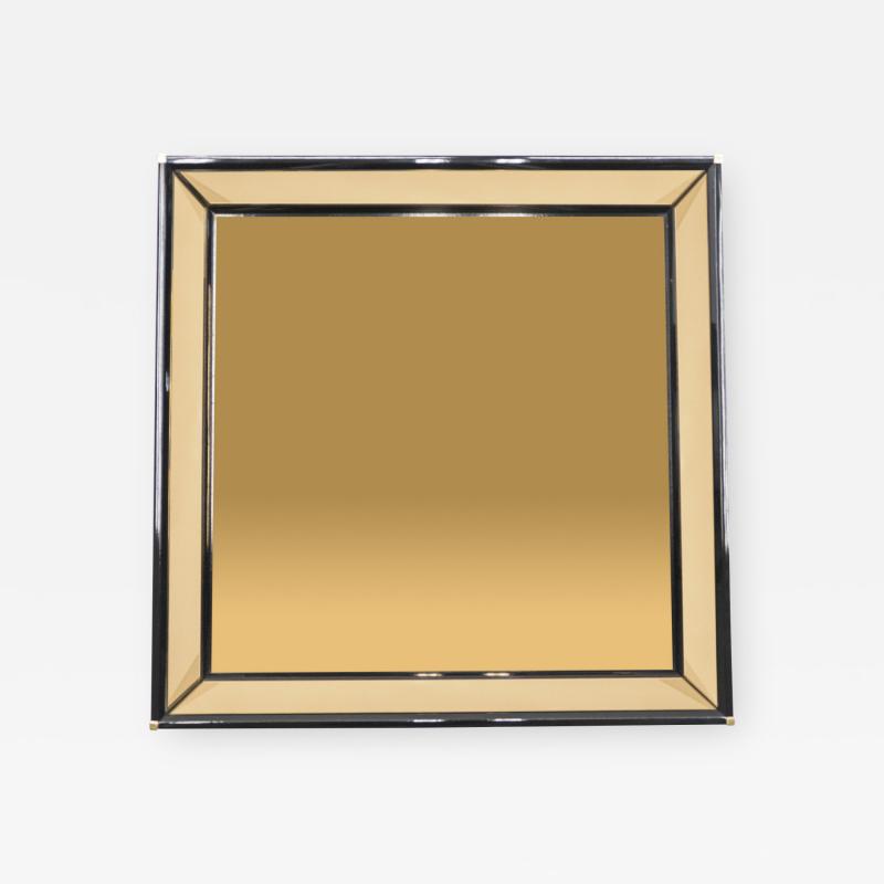 Sandro Petti Italian Mirror by Sandro Petti black lacquered brass mirrored 1970s