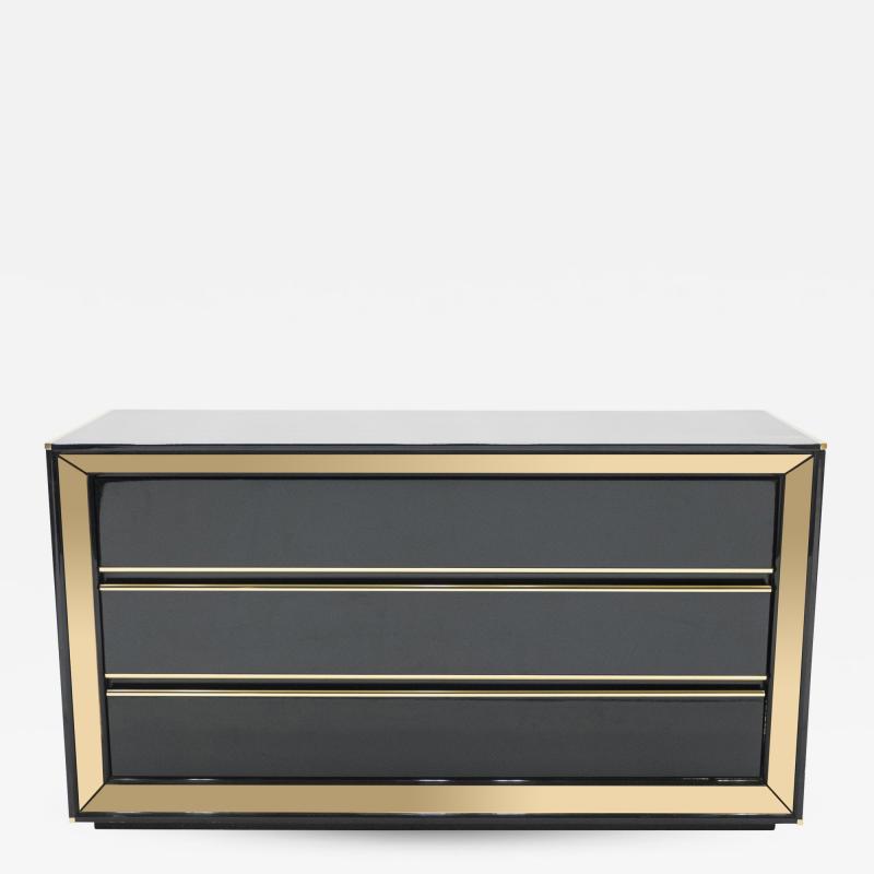 Sandro Petti Large Italian Sandro Petti black lacquered brass mirrored chest of drawers 1970s