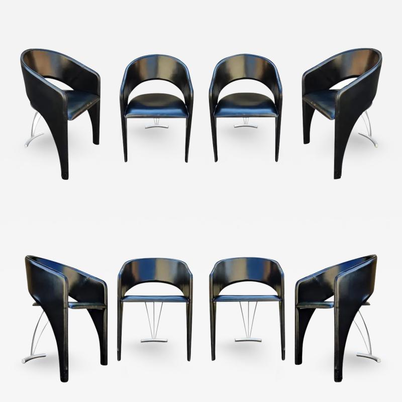 Santiago Calatrava Santiago Calatrava Inspired Italian Post Modern 8 Stitched Leather Dining Chairs