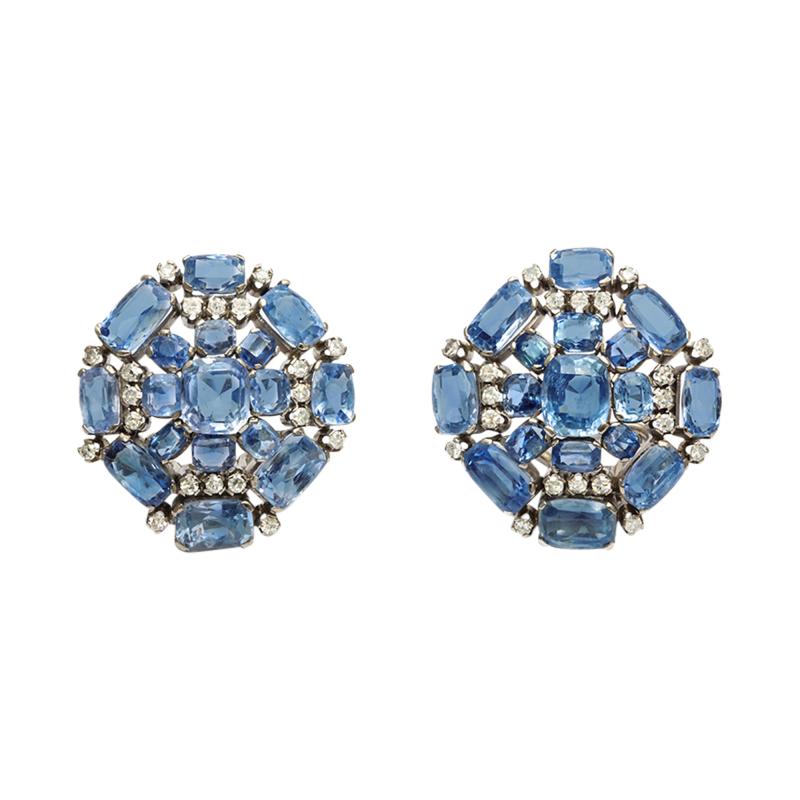 Sapphire Diamond Cluster Earclips