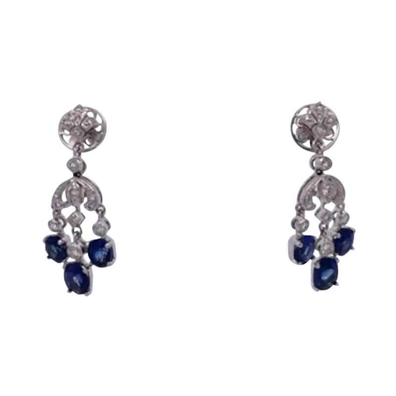 Sapphire Tassel Diamond Drop Earrings 18K