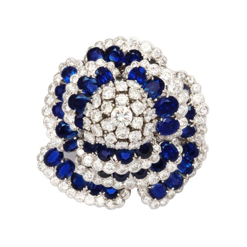 Sapphire and Diamond Flower Brooch