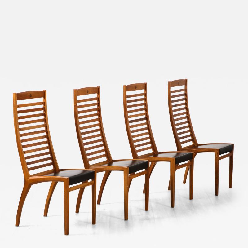 Sapporo Mobil Girgi Mobil Girgi Set of Four Ladder Back and Leather Dining Chairs Italy circa 1970