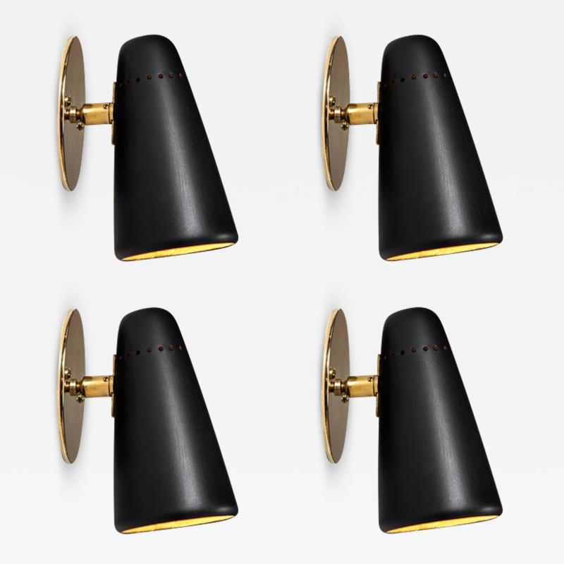 Sarfati Stilnovo 1950s Stilnovo Sconces in Black and Brass with Yellow Label