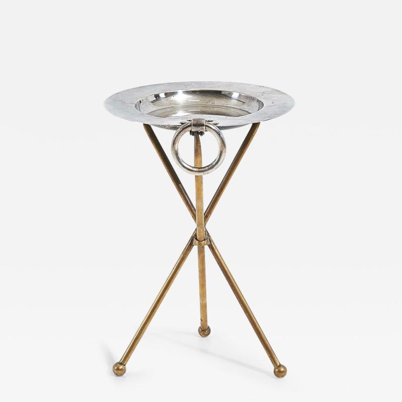 Sarreid LTD Gueridon Tripod Table Silver and Brass 1960