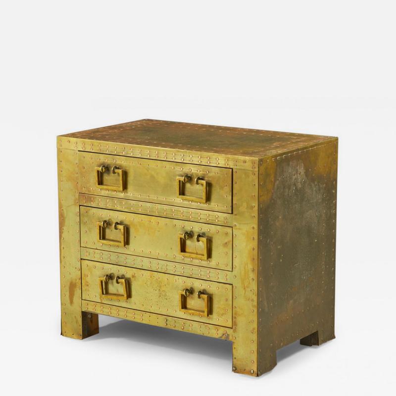Sarreid Ltd Spanish High Style Brass Clad Strongbox Commode Bedside Table