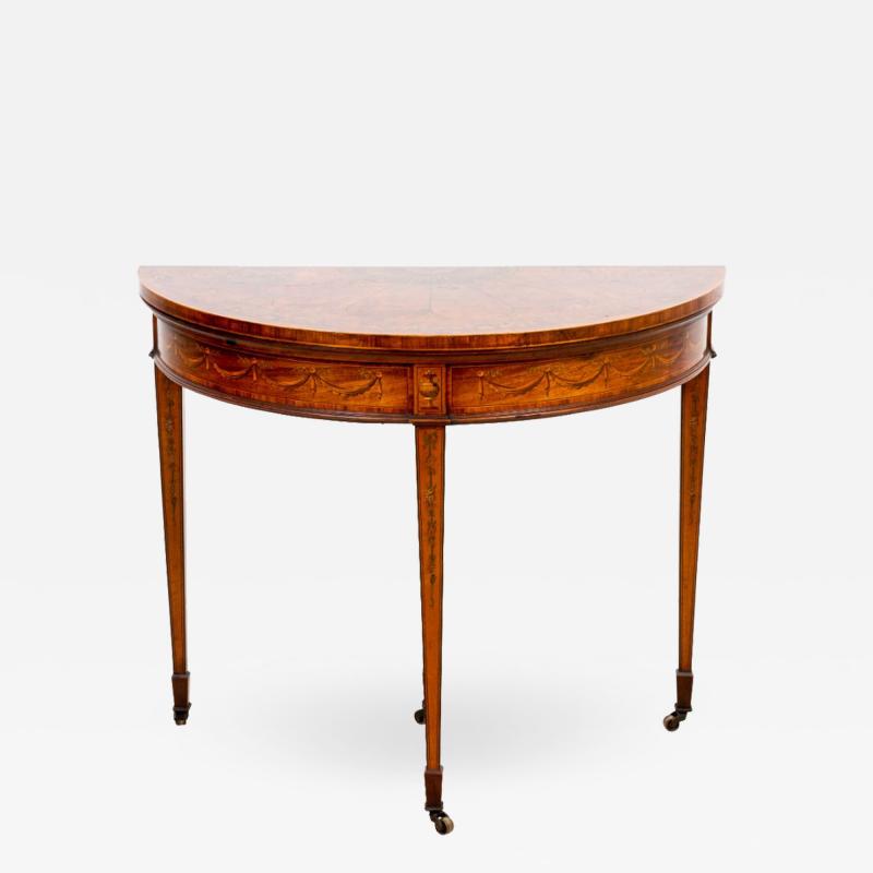 Satinwood and Mahogany Demilune Card Table