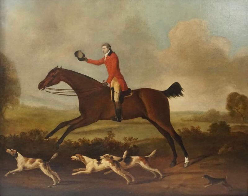 Sawrey Gilpin Fox Hunter on Horse with Hounds Attributed to Gilpin Oil on Canvas Circa 1790