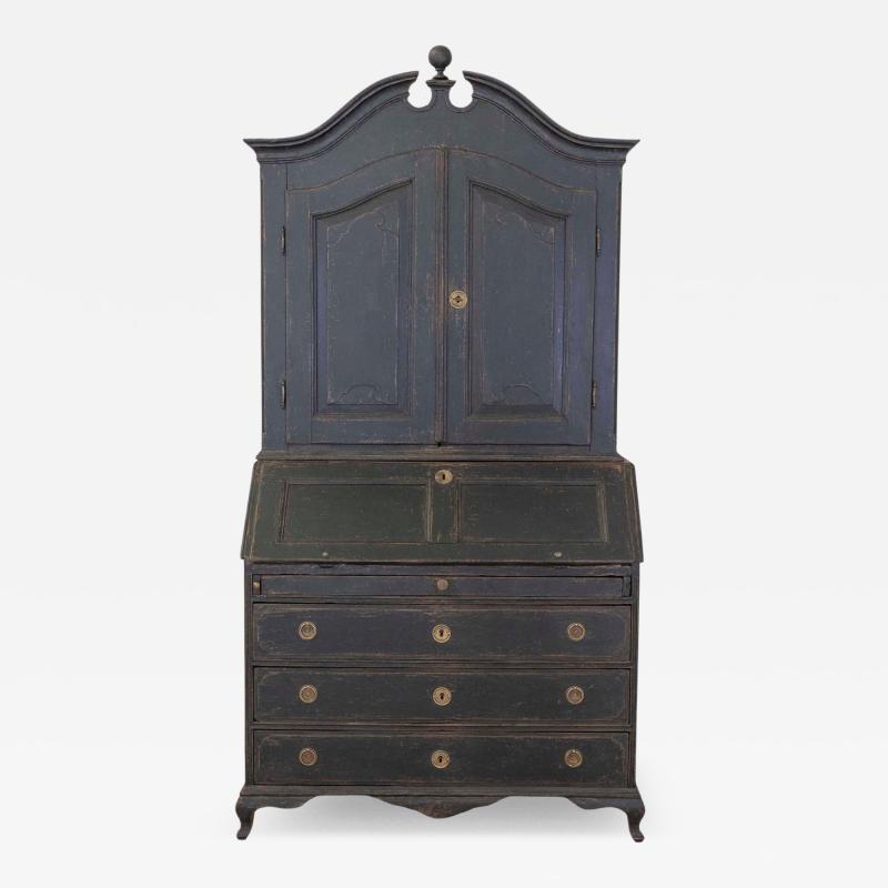 Scandinavian 18th Century Black Painted Carved Bureau