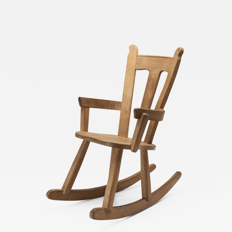 Scandinavian Brutalist Oak rocking Chair Scandinavia 1970s