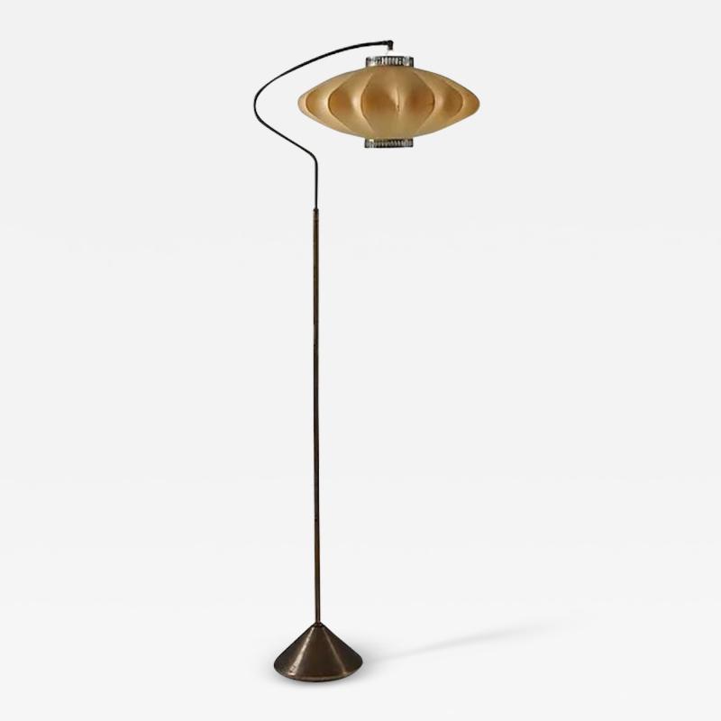 Scandinavian Floor Lamp in Brass with Cocoon Shade