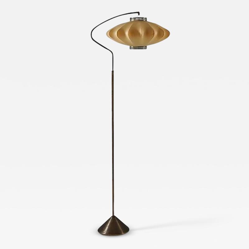 Scandinavian Floor Lamp in Brass with Cocoon Shade