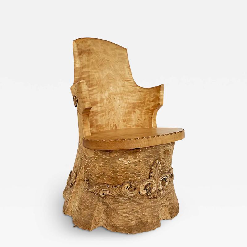 Scandinavian Hand Carved Kubbestol Chair Norway or Denmark