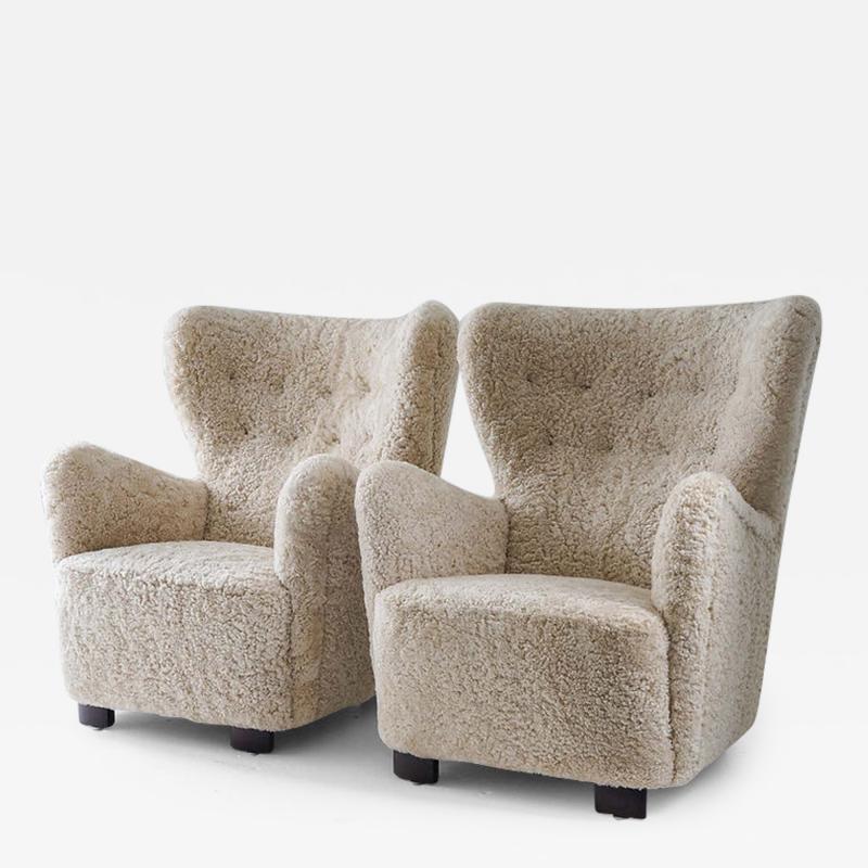 Scandinavian Mid Century Lounge Chairs in Sheepskin