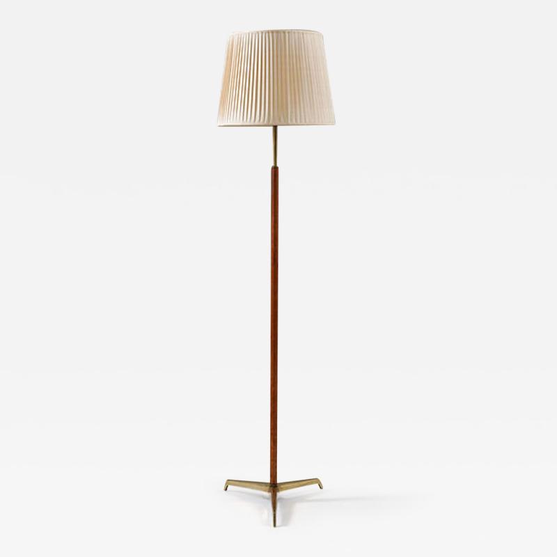 Scandinavian Midcentury Floor Lamp in Brass and Leather