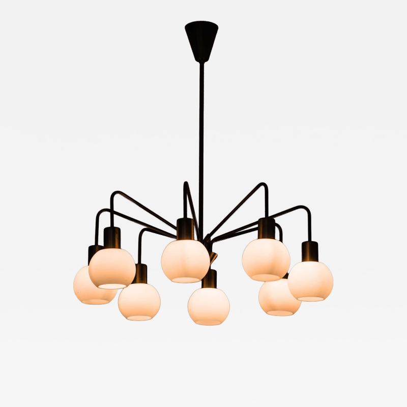 Scandinavian Modern Ceiling Lamp in Brass and Opaline Glass 1950s