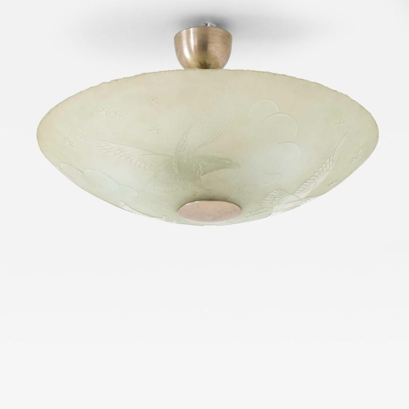 Scandinavian Modern Flush Mount in Glass and Nickel Plated Metal 1940s