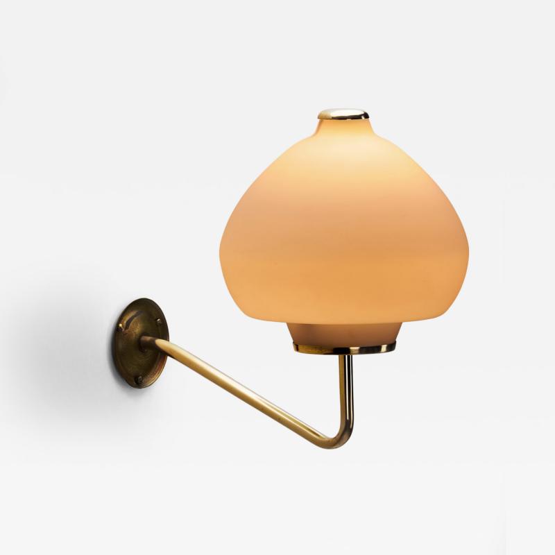Scandinavian Modern Opal Glass and Brass Wall Lamp Sweden ca 1950s