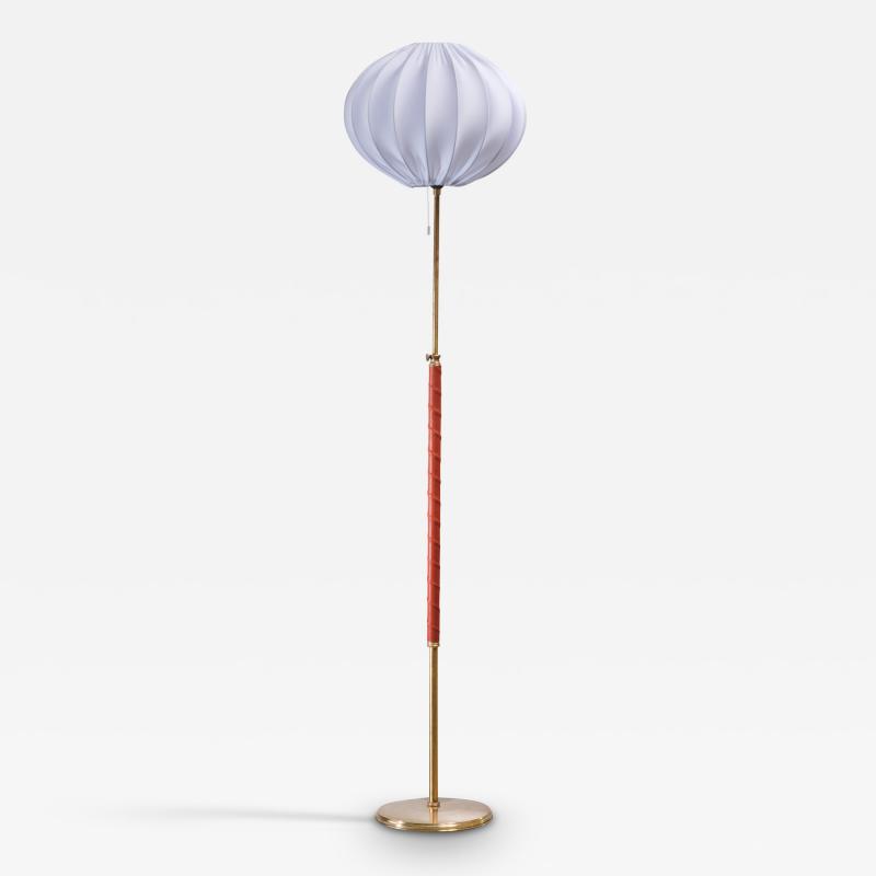 Scandinavian Modern brass and leather height adjustable floor lamp