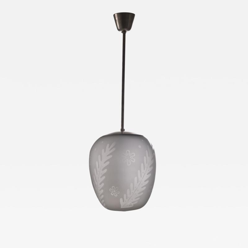 Scandinavian Modern frozen glass pendant with botanic motif