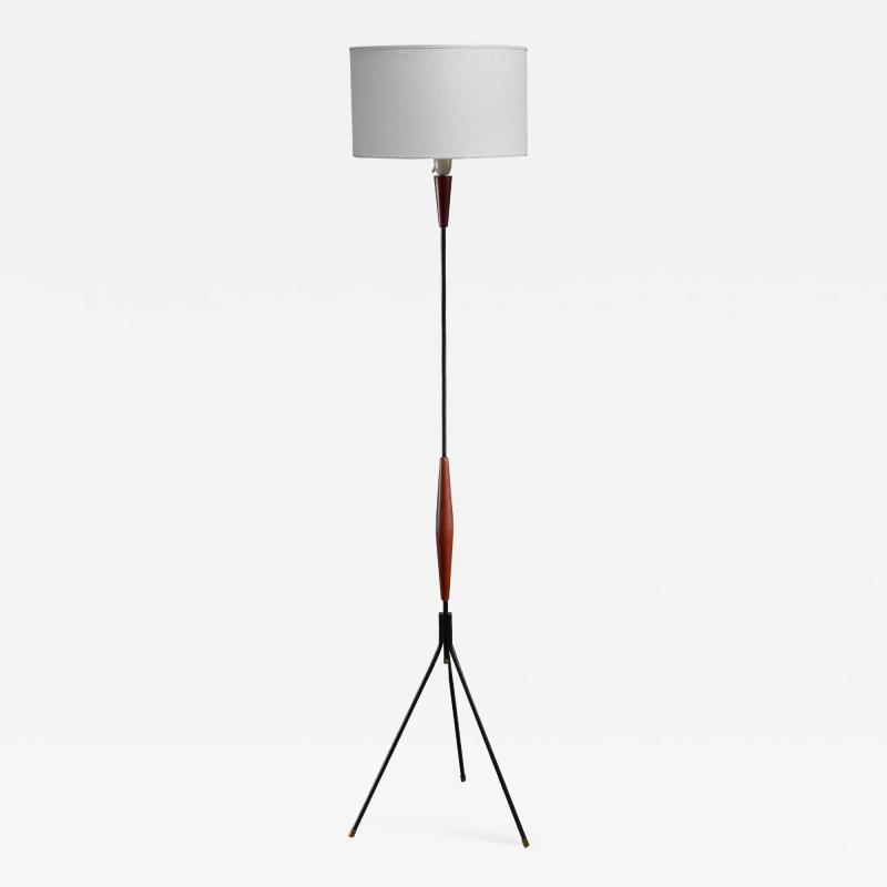 Scandinavian Modern metal and teak tripod floor lamp