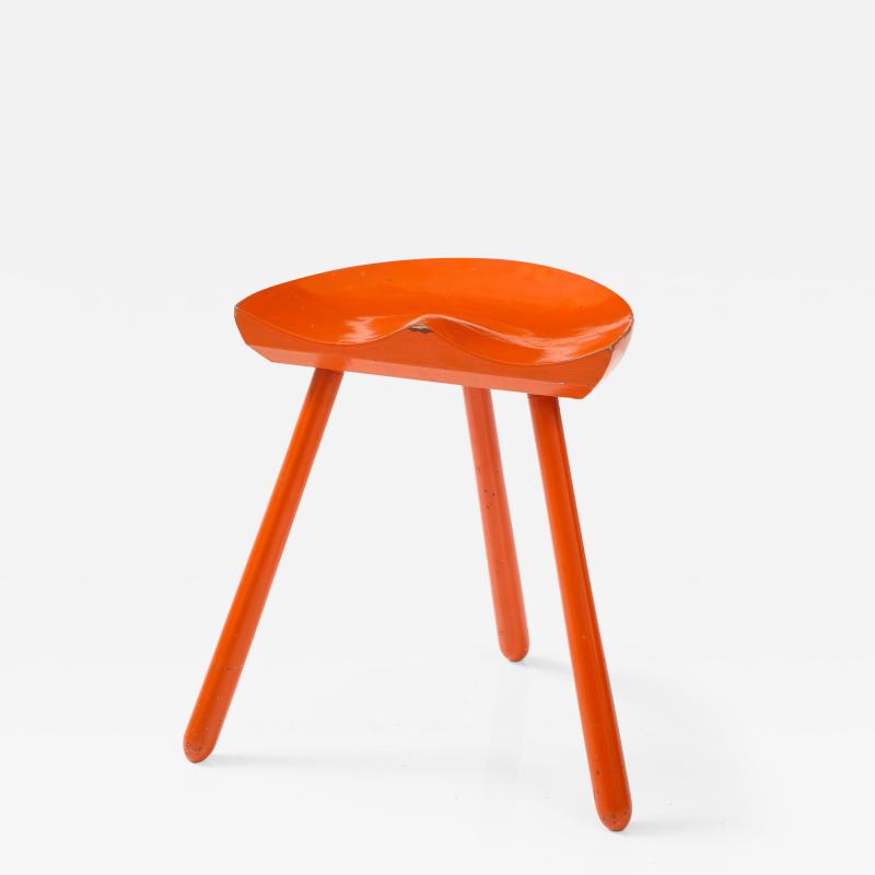 Scandinavian Orange Painted Tractor Seat Stool Circa 1960s