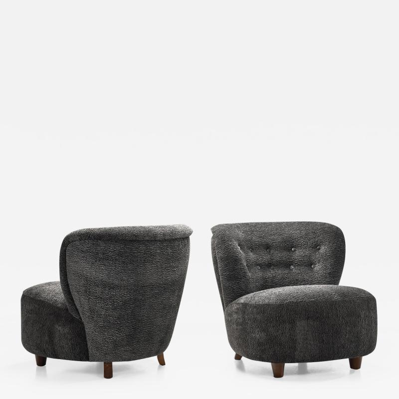 Scandinavian Upholstered Lounge Chairs with Beech Legs Scandinavia 1940s