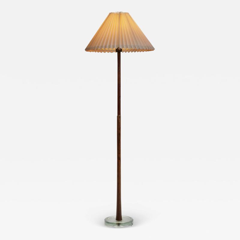 Scandinavian Wood and Glass Floor Lamp with Ruched Shade Scandinavia ca 1950s