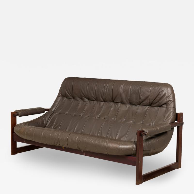 Scandinavian style Tufted Brown Leather Sofa on Rectilinear Wooden Frame