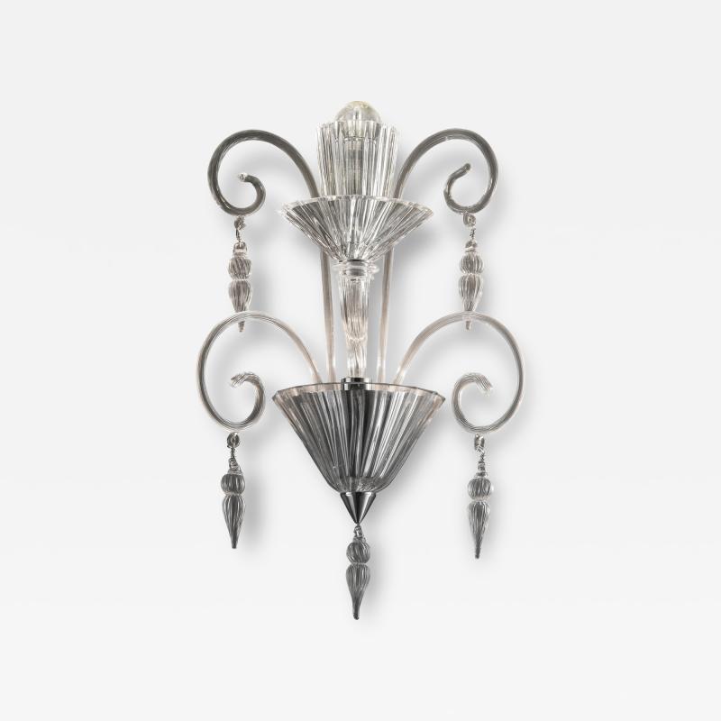 Scenographic Venetian Rigadin wall Sconce in Trasparent Murano Glass