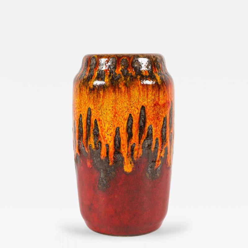 Scheurich Keramik West German Fat Lava Orange Black and Red Glazed Ceramic Vase