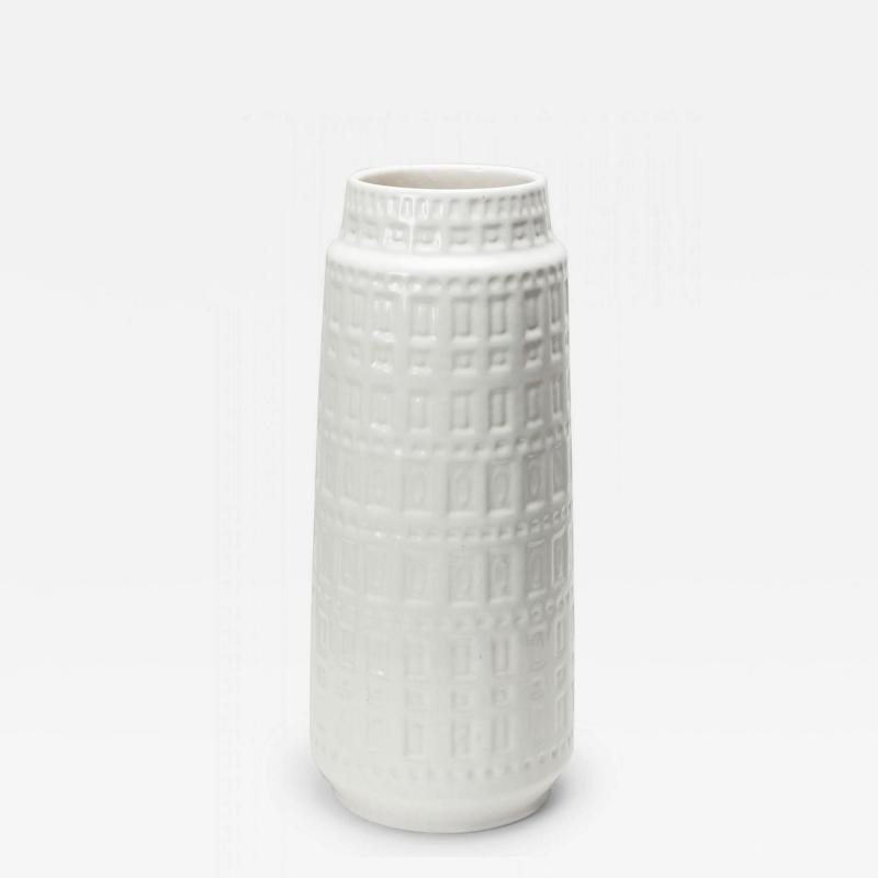 Scheurich Mid Century West German Rectangular Incised Inka Patterned White Gla