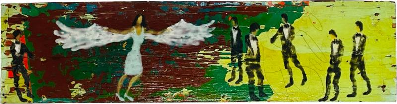 Scott Griffin Angel Folk Outsider Painting on Found Wood Canada 2008