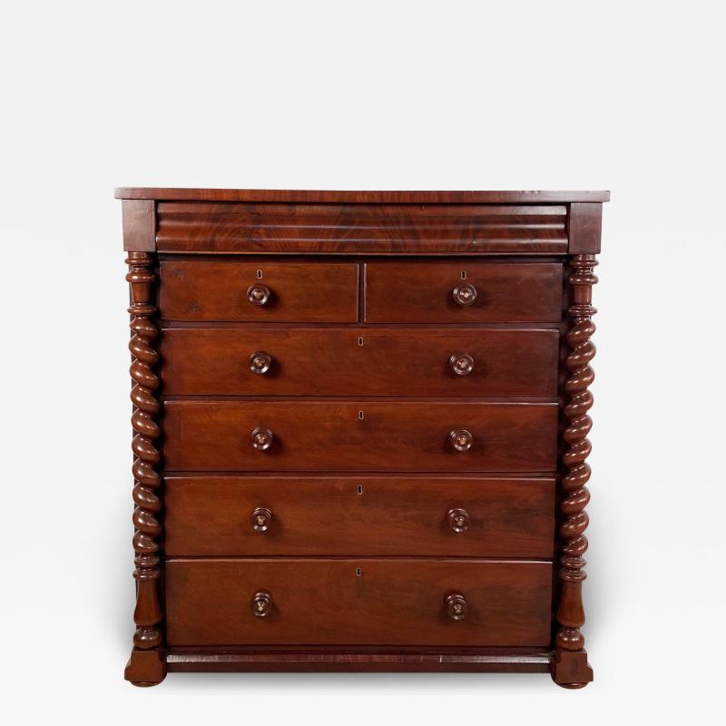 Scottish 19th Century Mahogany Chest with Frieze Drawers and Turned Columns