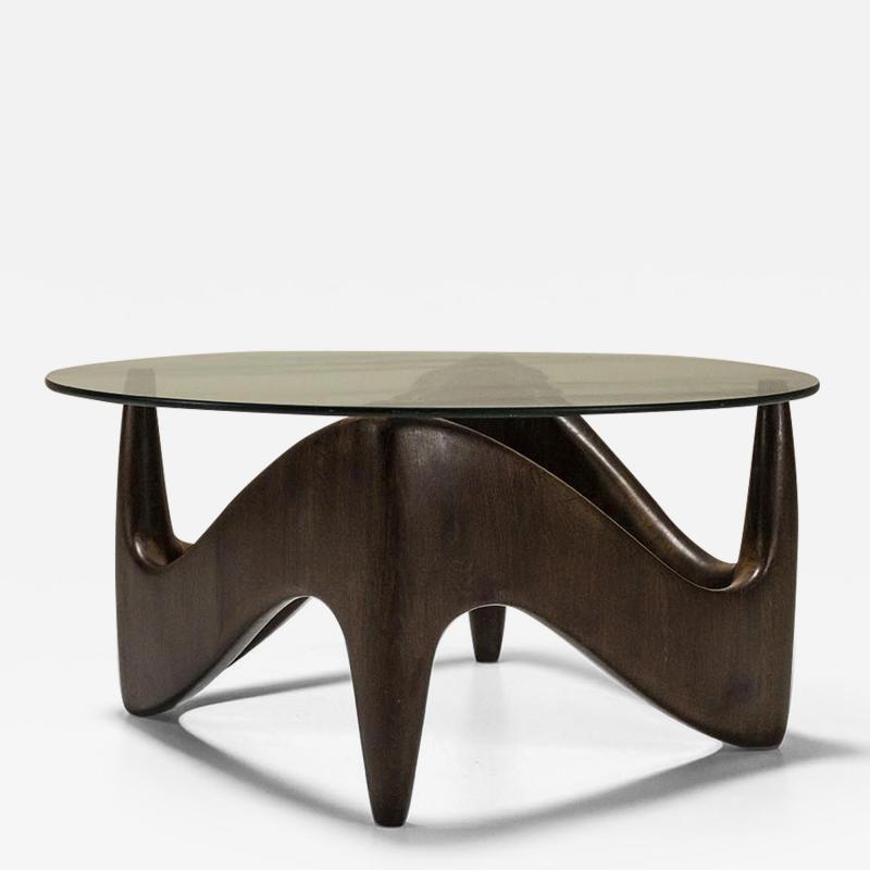 Sculptural And Organic Shaped Coffee Table In Wood And Glass Italy 1970s